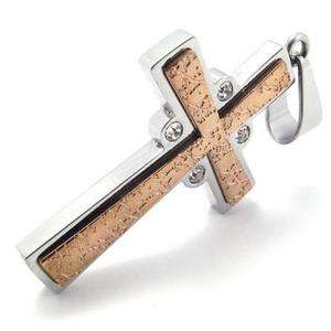 Mens Rose Gold Stainless Steel Cross Pendant Necklace  
