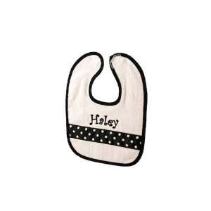  Personalized Baby Bib with Ribbon Accent   Black/White 