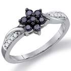   Black Diamond Fashion Ring Flower Cluster Set 10k White Gold (1/3ct