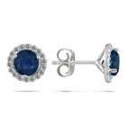    1.00 Carat Sapphire and Diamond Stud Earrings in 14K White Gold