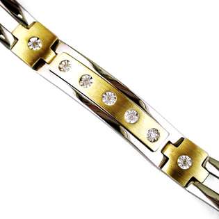 Men s STEL Stainless Steel Bracelet with 14k yellow gold Inlay Accent 