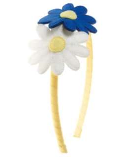 Yellow headband with white and blue daisies
