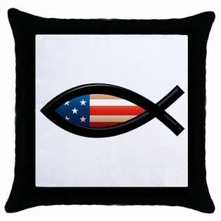 Carsons Collectibles Throw Pillow Case Black of USA Christian Fish 