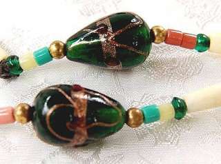 Long Vintage Italian Lampwork Art Glass Beaded Necklace  