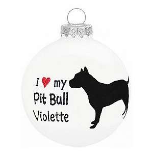    Personalized I ♥ My Pit Bull Glass Ornament