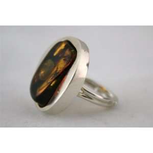   Genuine Amber and Sterling Silver Ring 15.40 Grams 