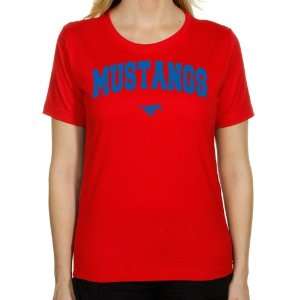  SMU Mustangs Ladies Red Logo Arch Classic Fit T shirt 