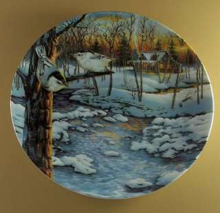 SILENT SUNSET Wings of Winter LOG CABIN Plate NUTHATCH  