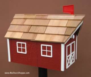 Wood Mail Box   Red Amish Barn Wooden Post Mailbox  