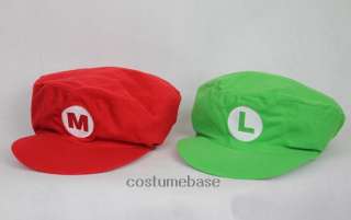 2PCS Luigi Super Mario Bros Adult Kids Hat Cap Costume M L (Flat Top 