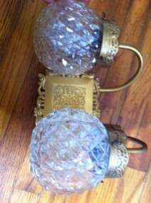 Vintage Ornate Cut Glass Globe Sconce Light Fixture  
