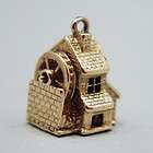 14k gold vintage WATER WHEEL GRAIN MILL charm MOVES