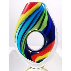  Murano Design Mouth Blown Rainbow Contemporary Glass Vase 