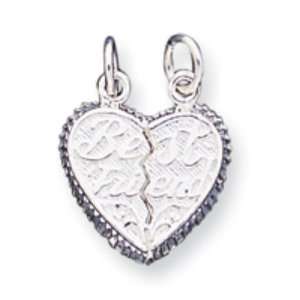   Sterling Silver Best Friend 2 piece Break apart Heart Charm Jewelry