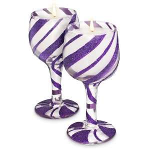  Holiday Peppermint Swirl Wine Glass Plum & White Candle 