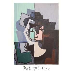 Pablo Picasso, Portrait De Face Sur Fond Rose Et Vert, Plate Signed 