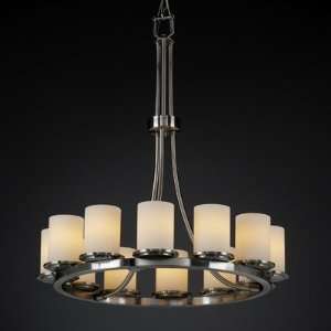   Tall Ring Chandelier Shade Color Ribbon, Metal Finish Matte Black