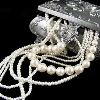   antique style jewellery chunky multi strand string pearl long necklace