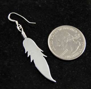 Large Feather Dangle Earrings Navajo Sterling Silver  