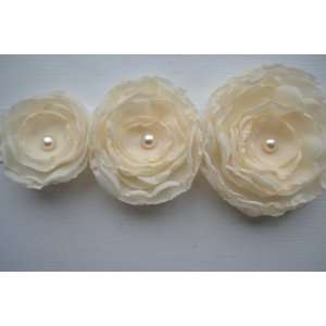  Satin Ivory Flower Sash with Pearl Embellishments Beauty