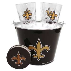  New Orleans Saints NFL Metal Bucket, Satin Etch Pint Glass 