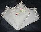 vintage handkerchief EMBROIDERED FLOWERS lace edge hanky ESTATE unused