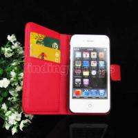 WALLET CASE LEATHER SKIN POUCH COVER +SCREEN PROTECTOR FOR iPhone 4 4G 