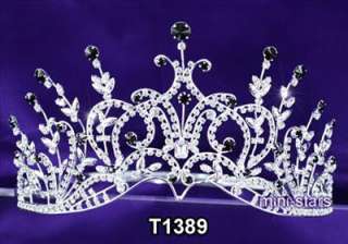 Bridal Wedding Pageant Black Crystal Tall Tiara Crown AT1389  