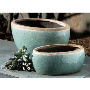  Glazed Ceramic Urn Pot Blue III Set Of 2 Patio, Lawn 