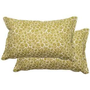  Set of 2 Green Floral Rectangular Flanged Outdoor Pillows 
