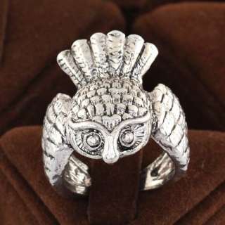 GOTHIC RETRO SILVER PT FLY LUCKY OWL JEWELRY SZ 7 RING  