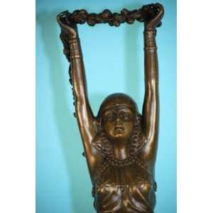  Signed Chiparus Girl Dancer with Flower Bronze Statue 