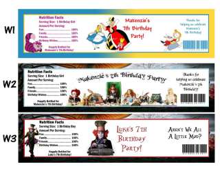 Alice in Wonderland ~ Printed Water Bottle Labels ~ Birthday Party 