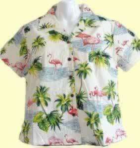 Pink Flamingo Aloha Blouse Shirt Women Cream NEW  