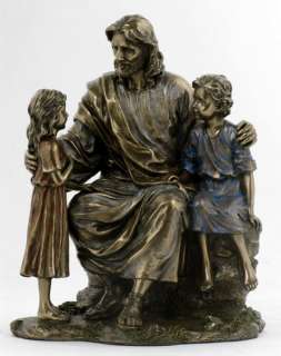 JESUS AND CHILDREN Christian Statue Sculpture Bronze 8  