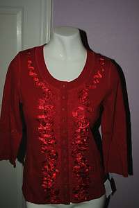NWT FDJ FRENCH DRESSING RED KNIT CARDIGAN TOP SHIRT SWEATER BLOUSE 