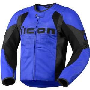 Icon Overlord Mens Leather On Road Motorcycle Jacket   Blue / X Large