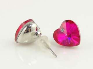 Premier Design Cezch Crystal Hot Pink Fuchsia Heart Stud Earrings 