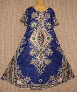 Dashiki Caftan Dress 100% Cotton Free Size Dark Blue  