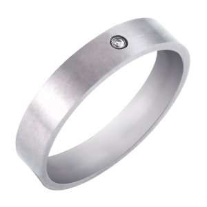  Mens Titanium 4mm Band Ring with Cubic Zirconia, Size 9 