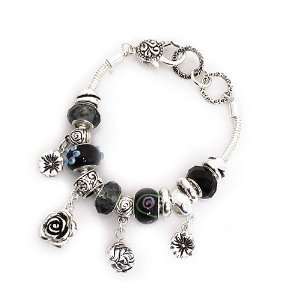   Metal with Black Beads; Flower Charms; Lobster Clasp Closure Jewelry