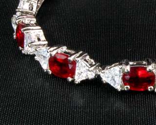 Fashion Jewelry Lady Gift Red Ruby Gems Clear Topaz Stone White Gold 