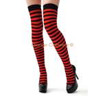 Leg Avenue Black and Red Striped Nylon Thigh High Stockings