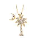   Gold 1/5 ct. Diamond Palm Tree with Crescent Moon Pendant with Chain