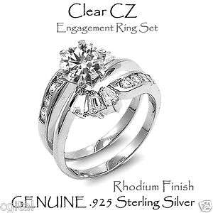 Engagement Ring Set, 2 Stone Design   Clear CZ Sterling Silver, Sizes 
