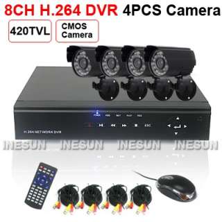 4PCS Outdoor 420TVL Camera Kit System 8CH H.264 Security CCTV Network 