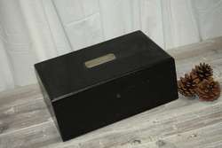   Black Wood Keepsake Box or Document Box Brushed Silver Hardware  