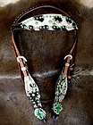 HORSE BRIDLE WESTERN LEATHER HEADSTALL LIME GREEN CROSS BARREL RACING 