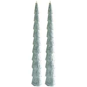 Tag 610752 Winter Sparkle Sculpted Silver Tree Taper Candles, Set of 2
