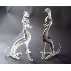    Blow Glass Dog Pair Figurine Set 4.75 5.0h 